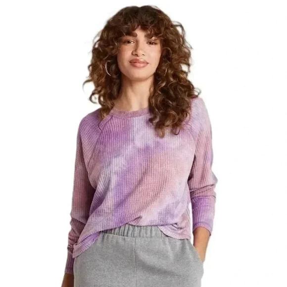 Wild Fable Womens Purple Space Tie Dye Long Sleeve Waffle Knit Size Small - Picture 1 of 12
